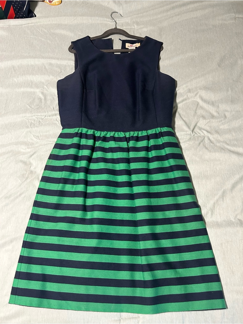 Women’s Navy and Green Striped Sleeveless Dress